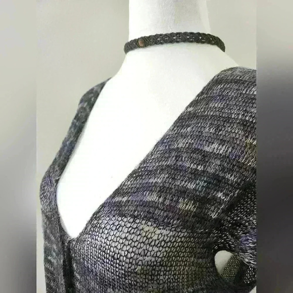 Pico Vela Bamboo Blend Knit Dress Multi-Woven Deep V-Neck Mini Dress - Picture 2 of 9